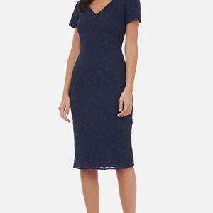 NWT JS Collections Women's Erin V-Neck Midi Blue Dress Sz 4